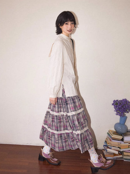 Plaid high waist A-line skirt