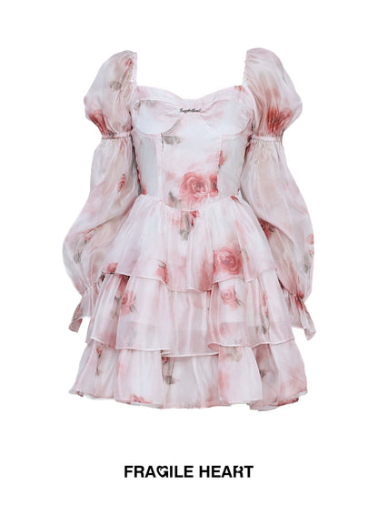 Rose princess puff sleeve dress