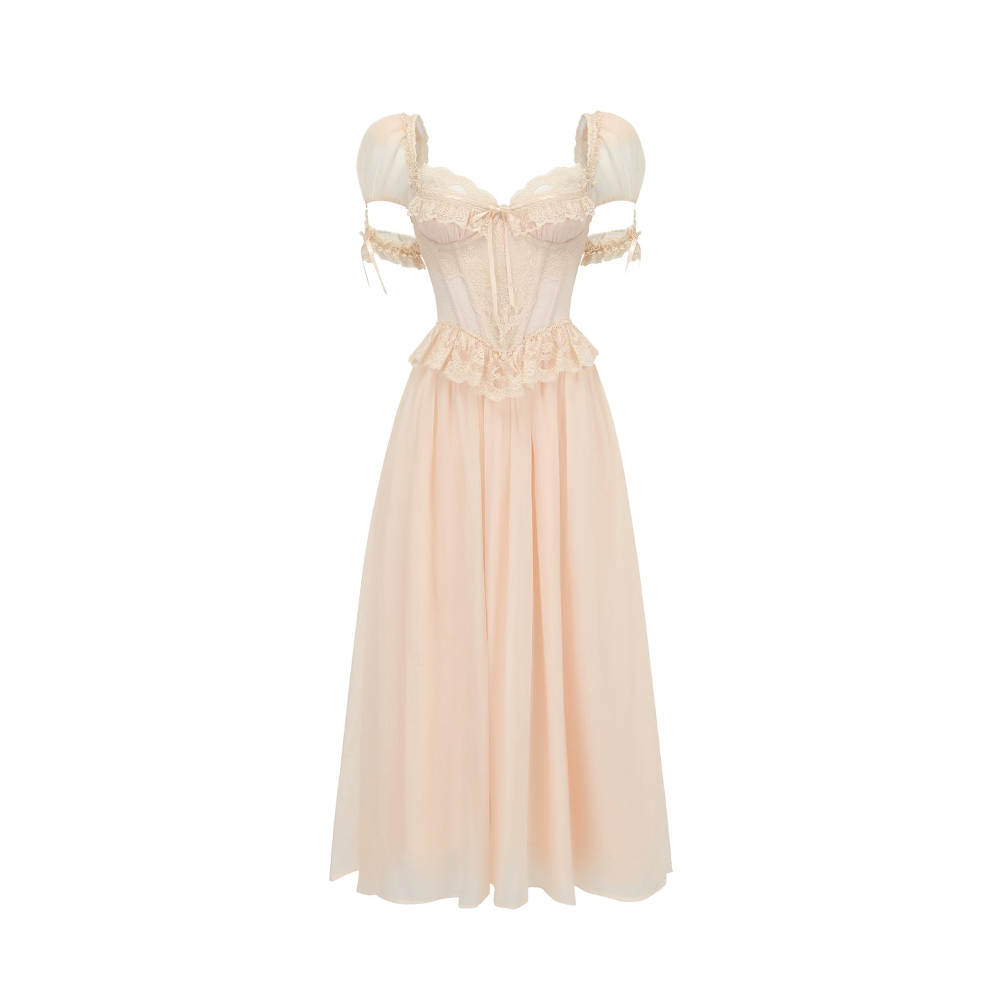 French Champagne Lace Corset Dress Set