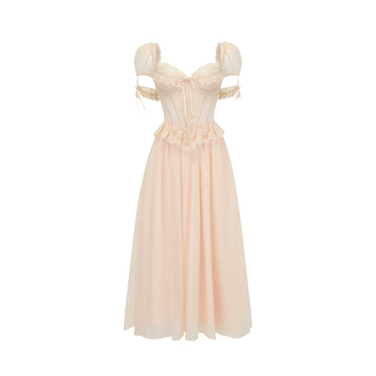 French Champagne Lace Corset Dress Set