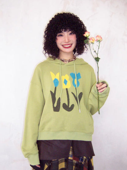 Hooded top embroidered sweatshirt