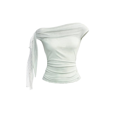 Blusa in pizzo con spalle scoperte color vino ciliegia