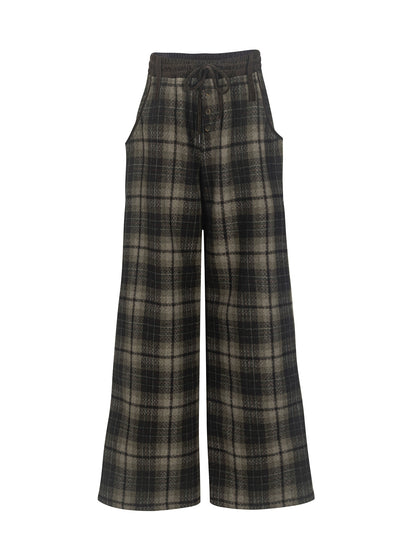 Retro Loose Straight Plaid Trousers