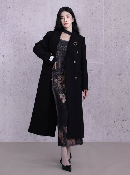 Wool Double-Breasted Long Coat