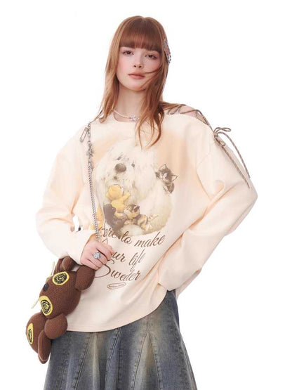 Retro off-shoulder long-sleeve T-shirt