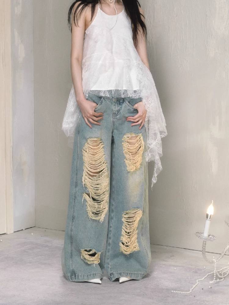 Wide leg high waist jeans