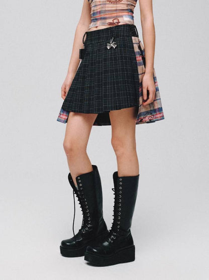 Plaid A-pleated skirt