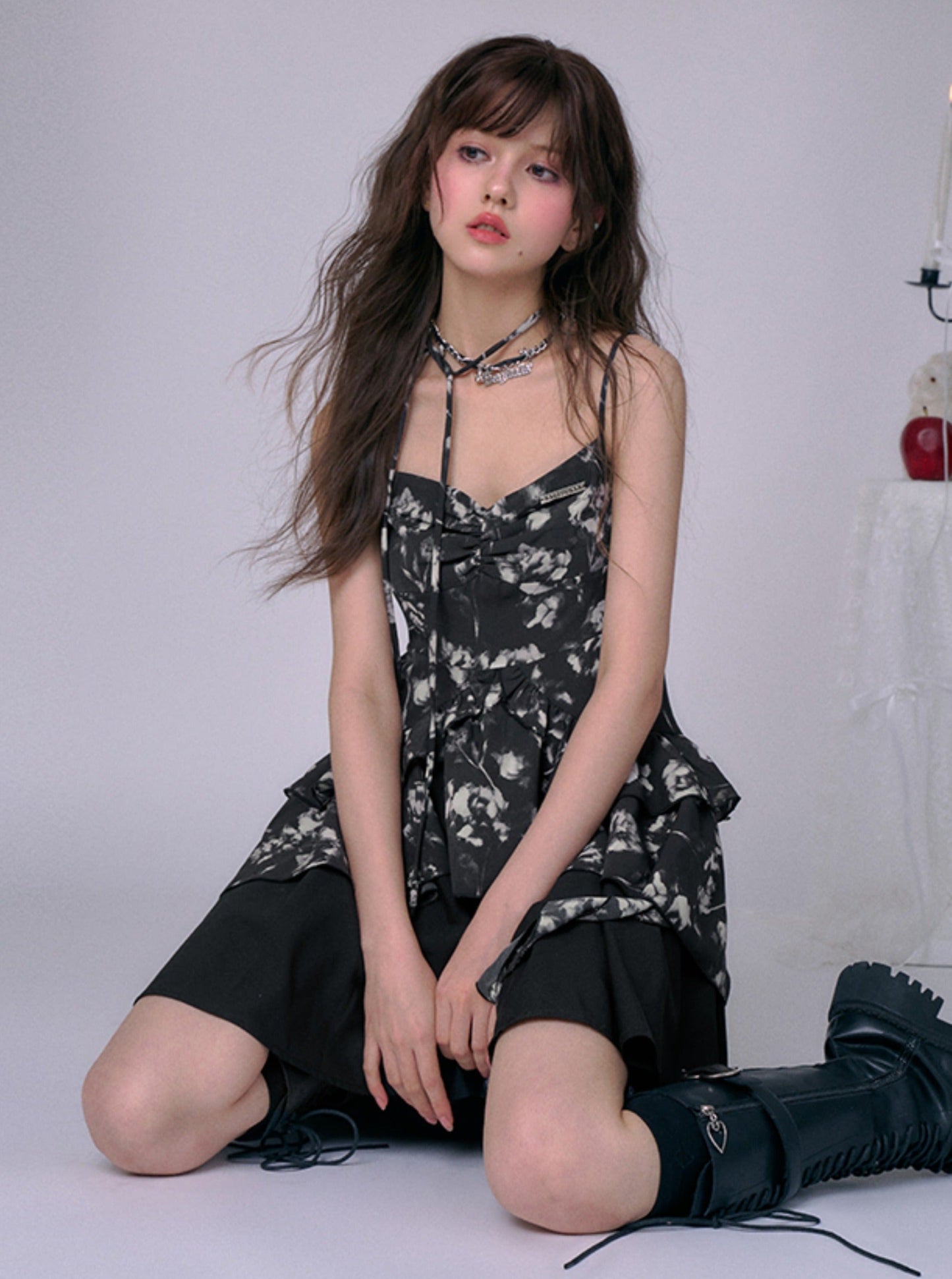 Black Printed Strap Dress