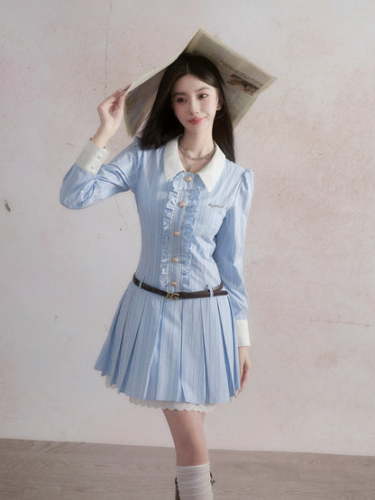 Front Button Frilled Stripe Dress