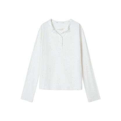 Henry Collar Design Loose Sequin T-shirt