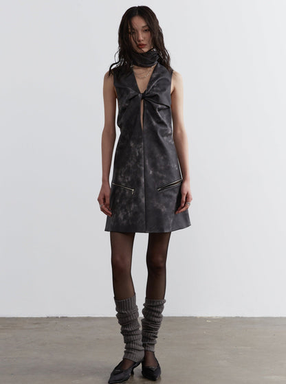 Ink-dyed leather scarf dress