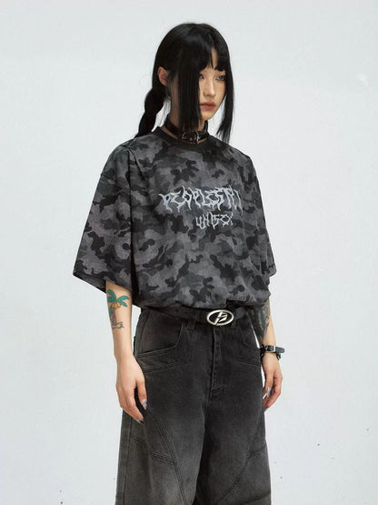 Camouflage print wash T-shirt