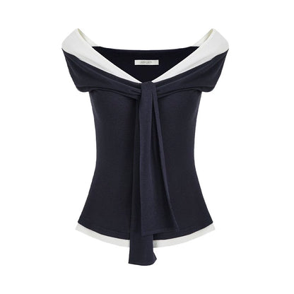 Contrasting One-Shoulder Slimming Top