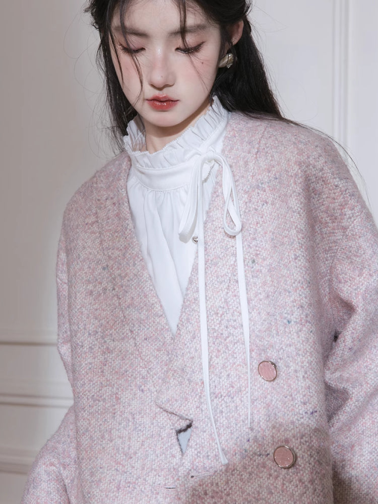 Pink dot V-neck wool jacket