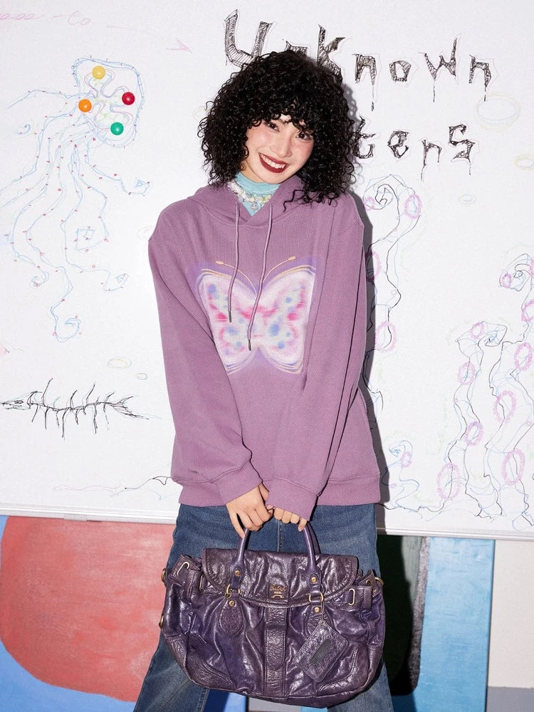 Butterfly-print velvet sweatshirt