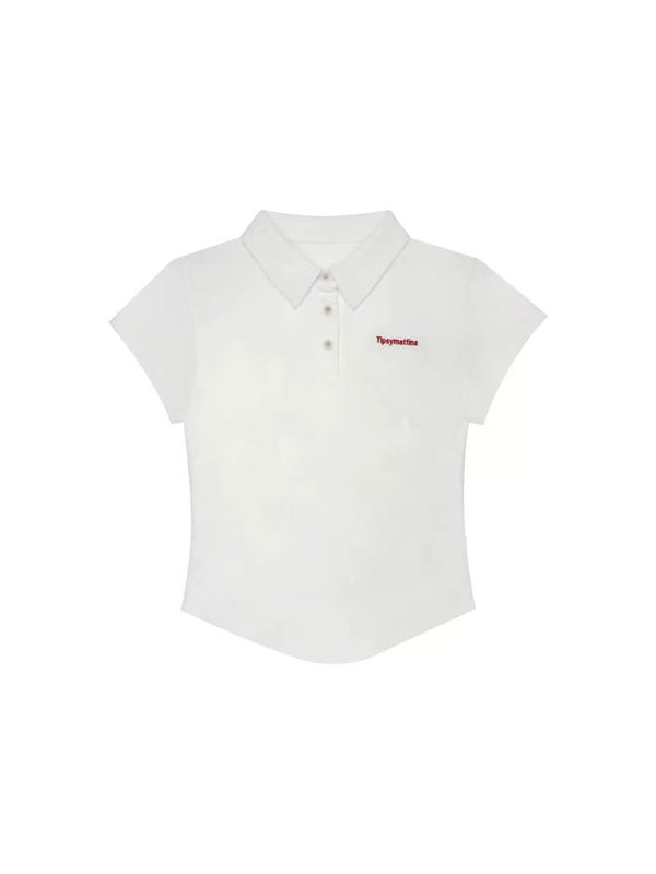 Short sleeve polo shirt and pleated skirt