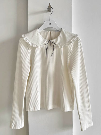 White lace doll collar knit top