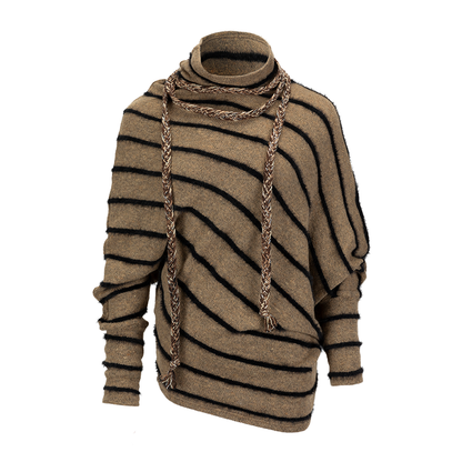 Diagonal Striped Batwing Sweater