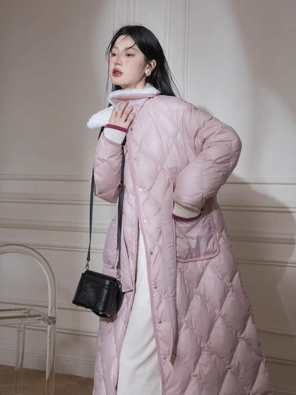 Milk peach long down jacket