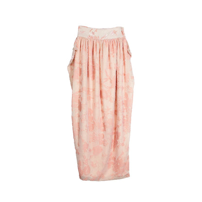 Embroidered Pink Cheongsam Skirt Set-Up
