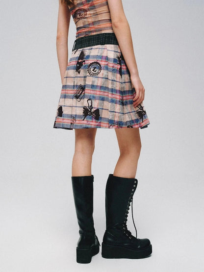 Plaid A-pleated skirt