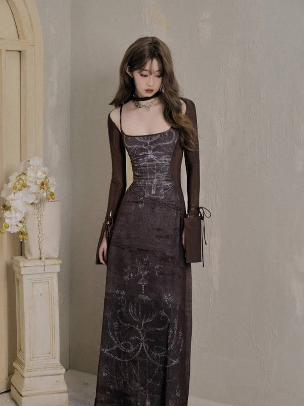 Printed suspender skirt and tops