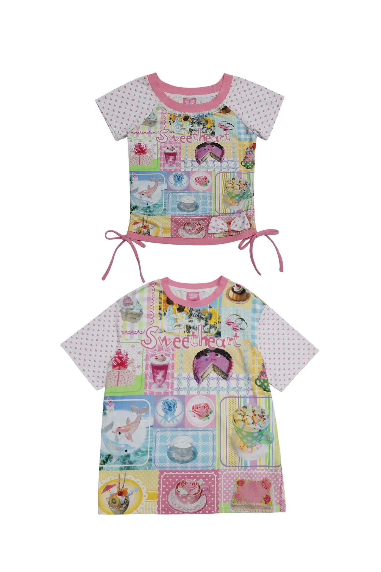 T-shirt ampia con graziosa stampa di torte e dessert
