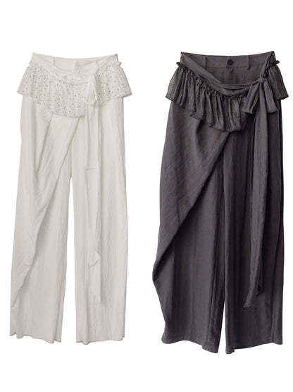 Lace Pleated Wide Leg Pants