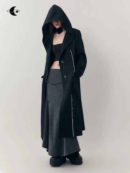 Loose hooded long blazer