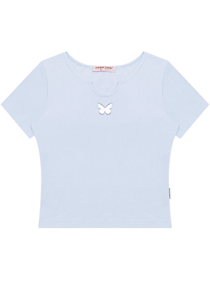 U-neck butterfly short sleeve T-shirt