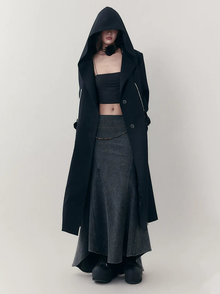 Loose hooded long blazer