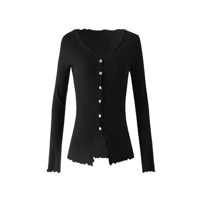 Lyocell Ruffled Long Sleeve Cardigan