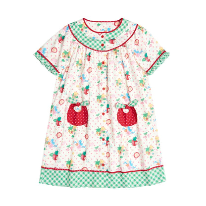 Sweet Strawberry Bear Print Loose Dress