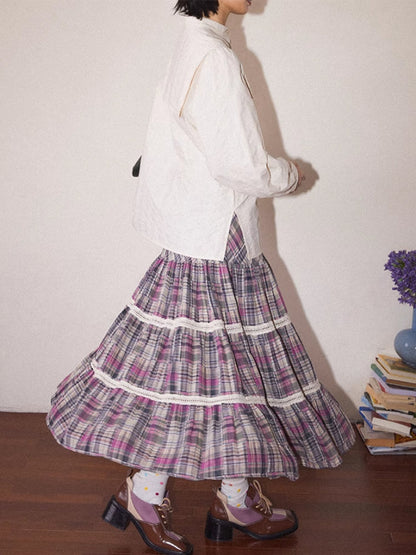 Plaid high waist A-line skirt