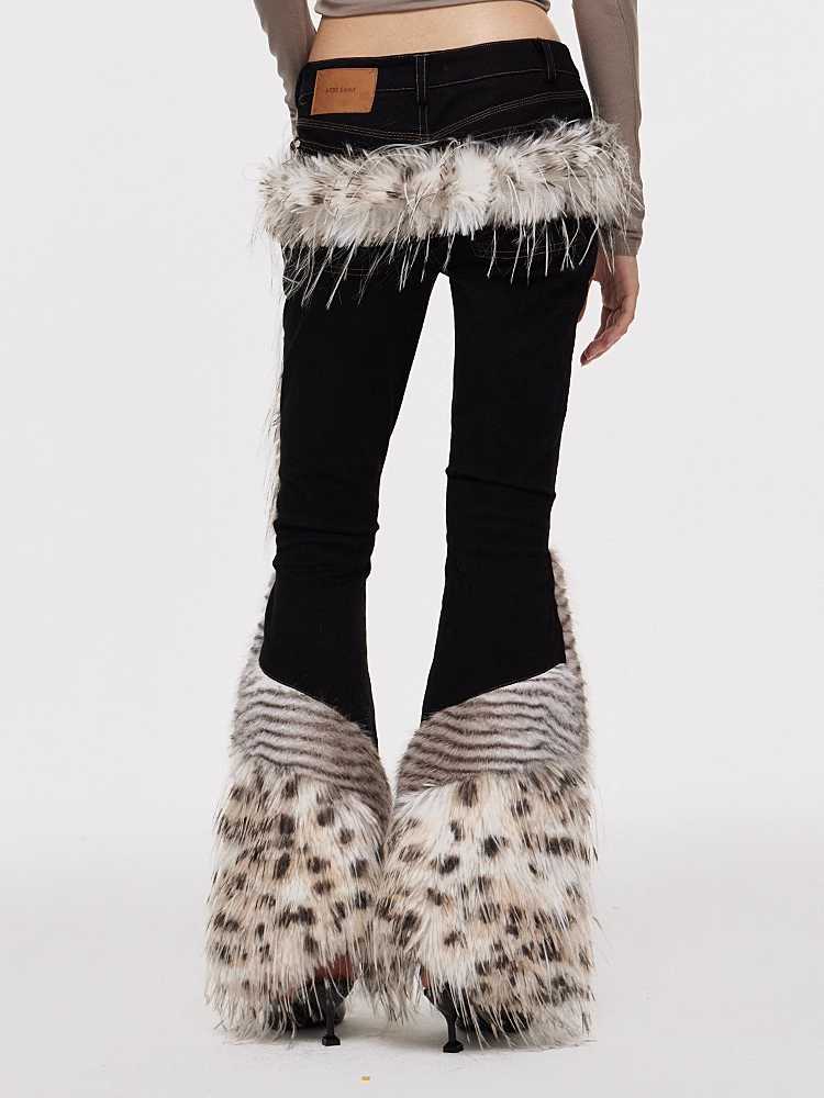 Leopard print fur belt