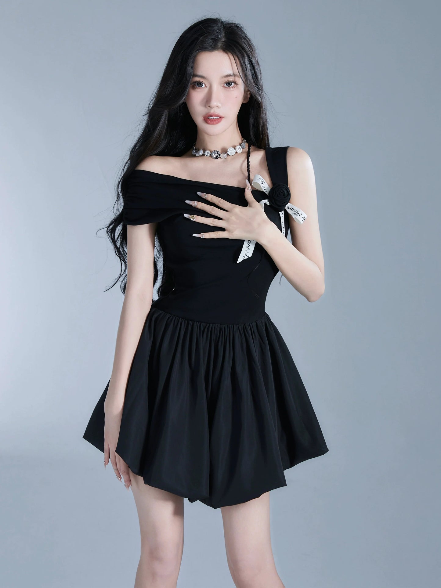 Knitted Slanted Shoulder Tuff Dress