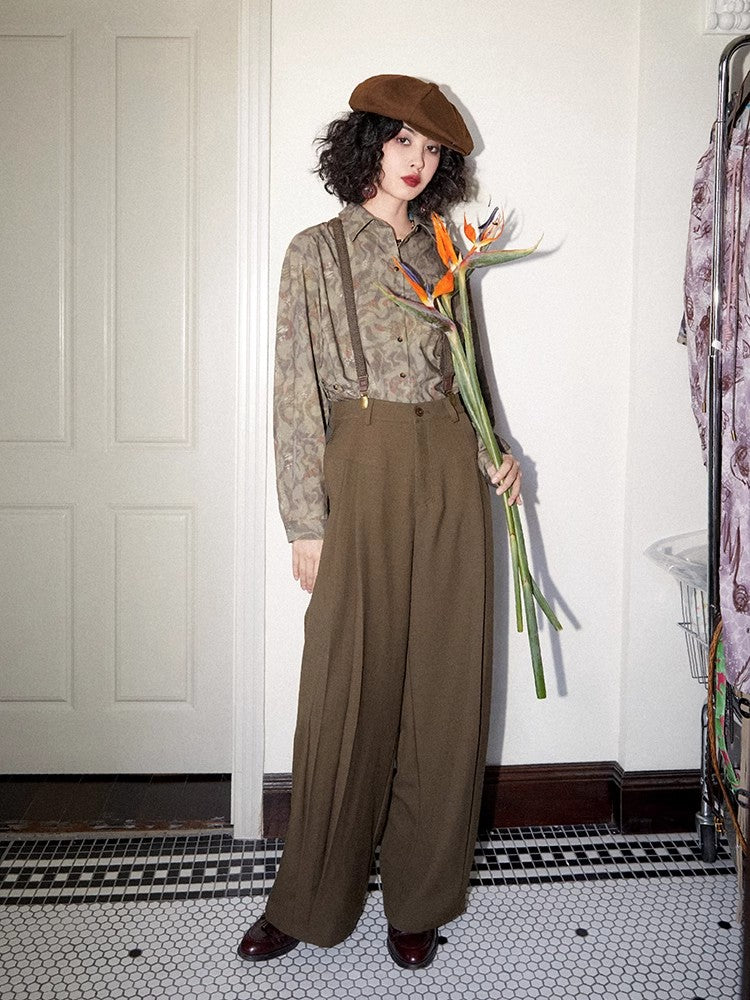 Retro loose suspender pants