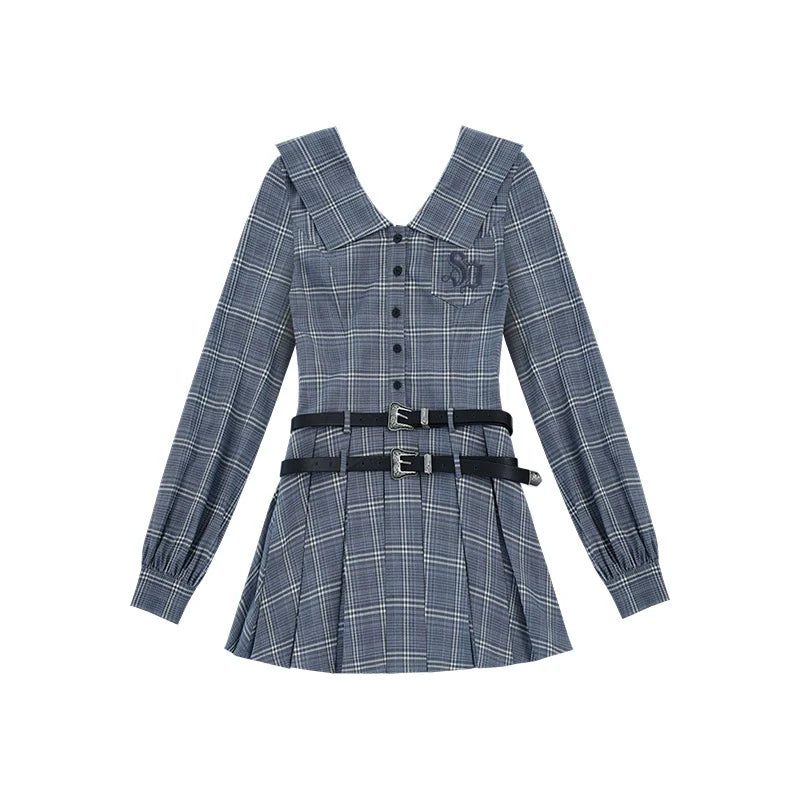 Collar Long-sleeve Plaid Dress