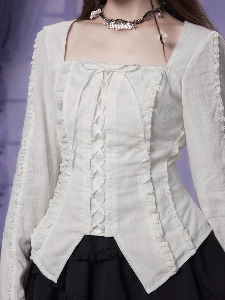 Slim waist frill shirt