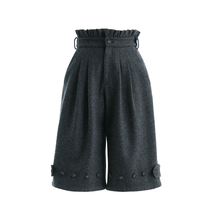 Gray Woolen Lace-Trim Pants