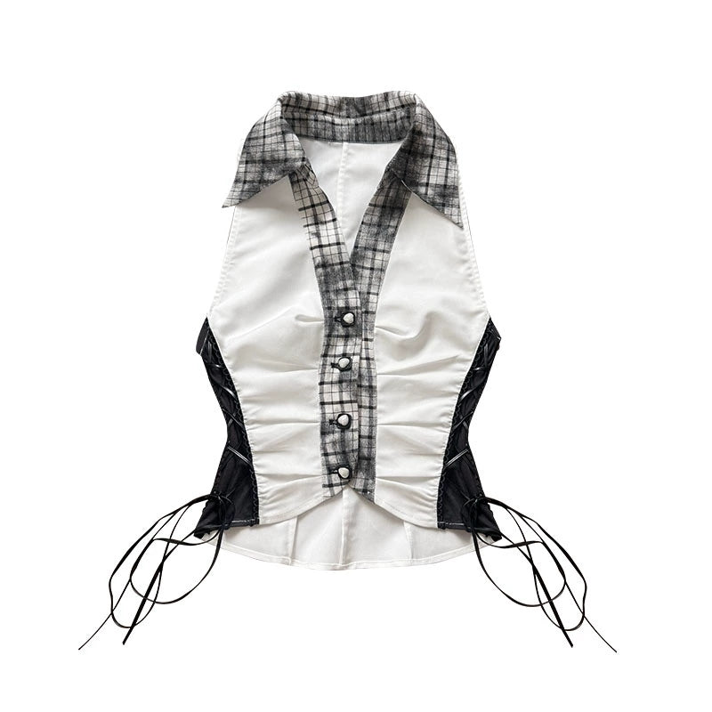 Plaid Splice Sleeveless Top