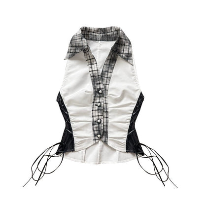 Plaid Splice Sleeveless Top