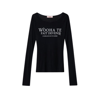 Letter Print Long Sleeve Slim Top