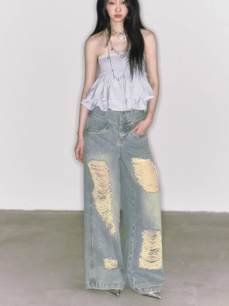 Wide leg high waist jeans