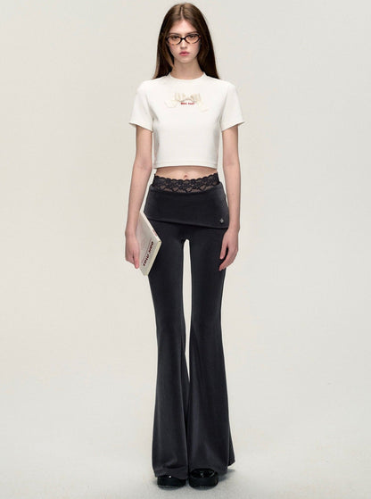 Knitted Lace High-Rise Flared Pants