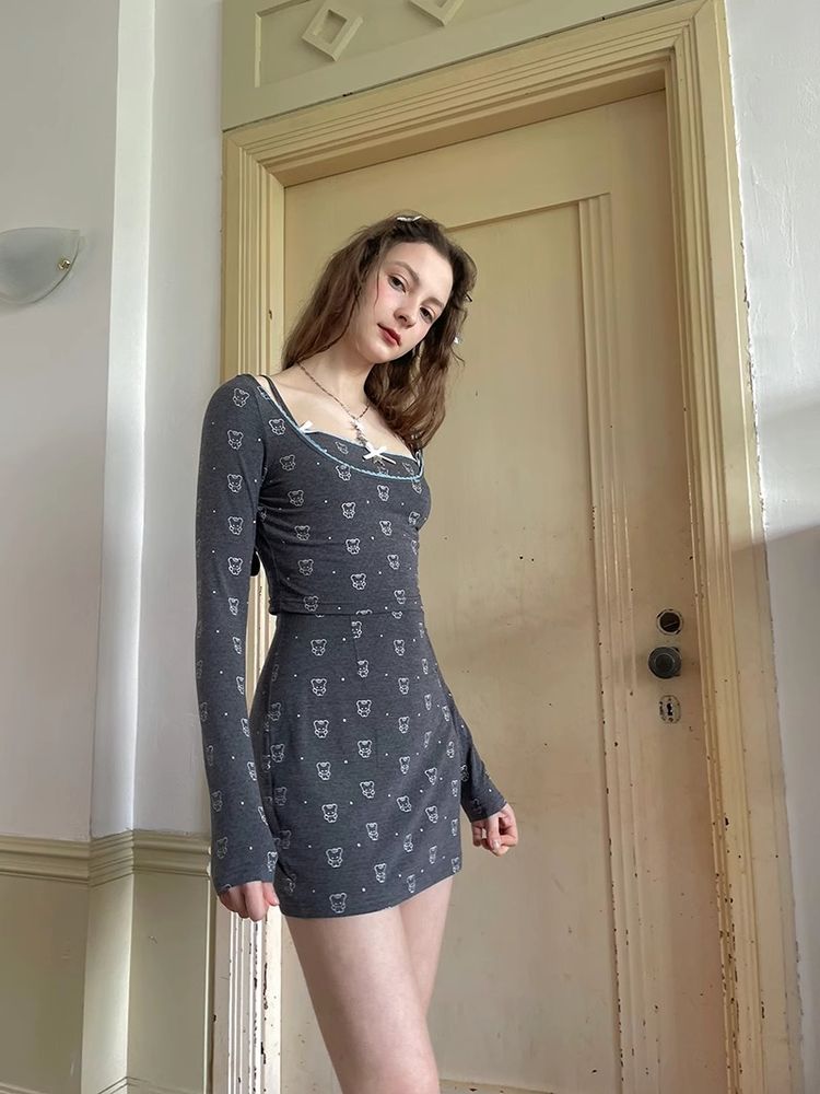 Polka dot print suspender dress