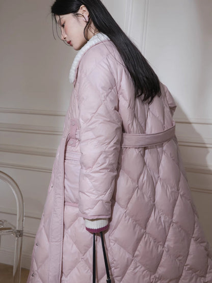 Milk peach long down jacket