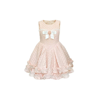 Pink lace padded flower brooch dress