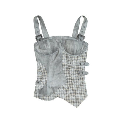 Punk Plaid Patchwork Corset Top