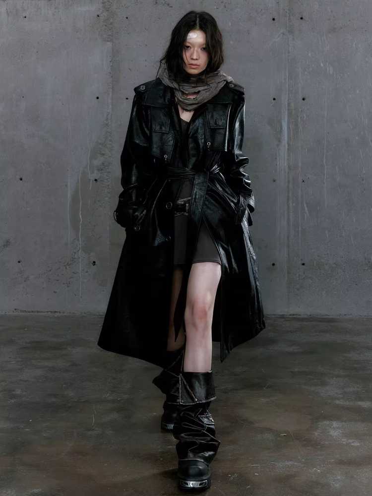 Loose black belted coat